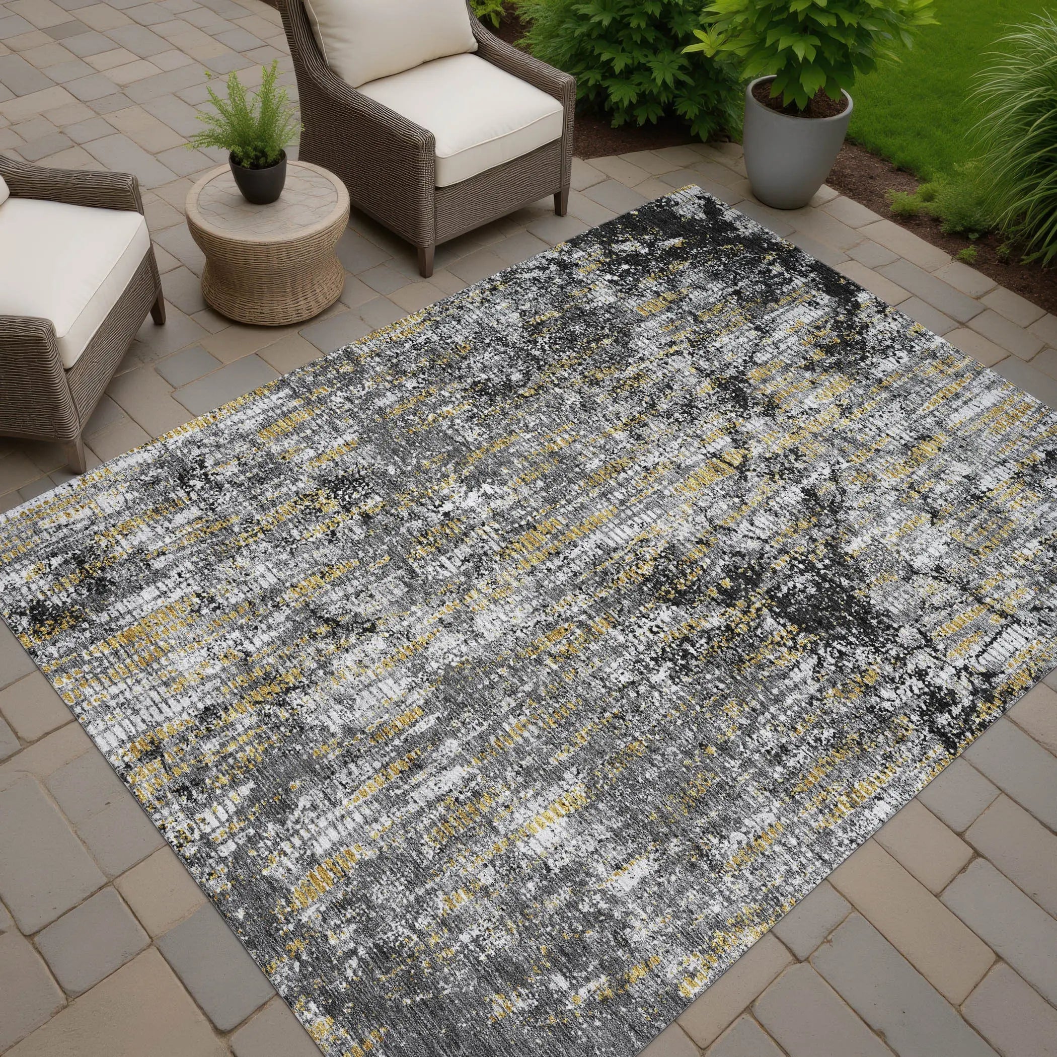 8' X 10' Black And Taupe Abstract Washable Indoor Outdoor Area Rug Homeroots Outdoor