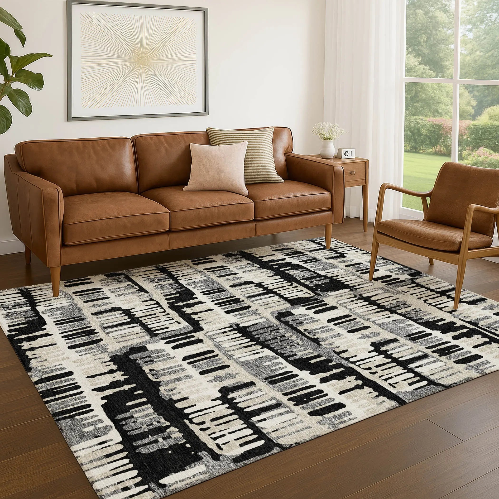 8' X 10' Black And Taupe Abstract Washable Indoor Outdoor Area Rug Homeroots Outdoor
