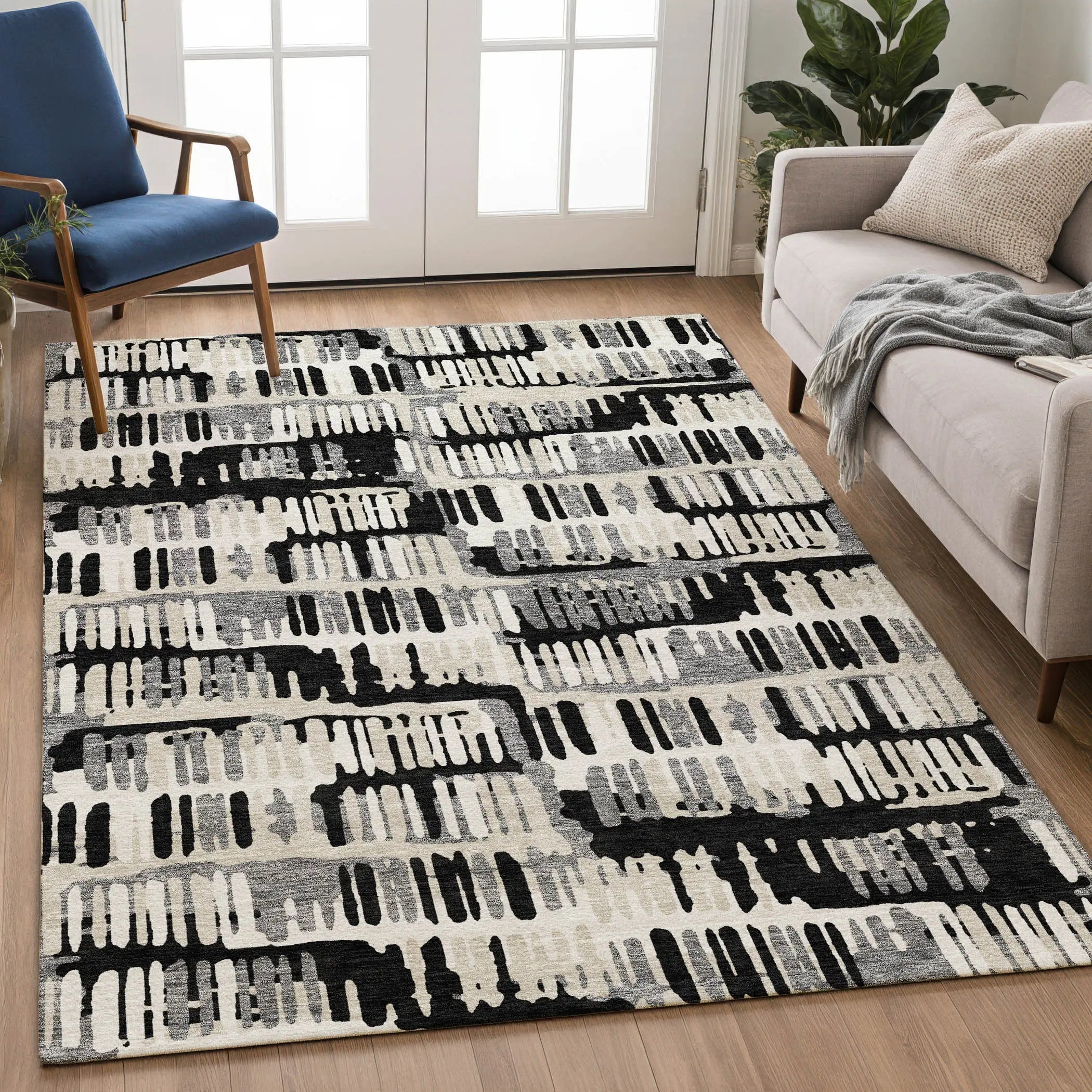 8' X 10' Black And Taupe Abstract Washable Indoor Outdoor Area Rug Homeroots Outdoor