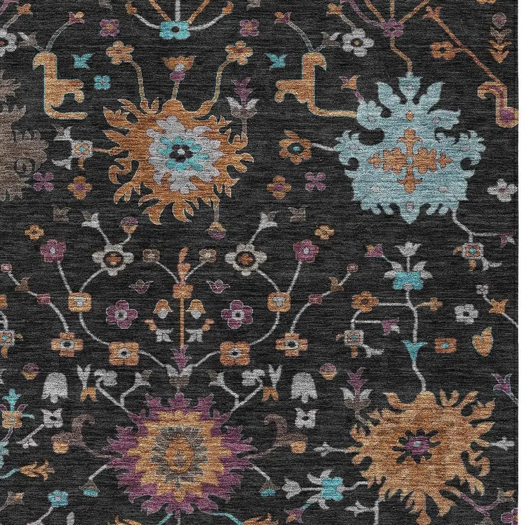 8' X 10' Black And Teal Blue Faux Bois Washable Indoor Outdoor Area Rug Homeroots Outdoor