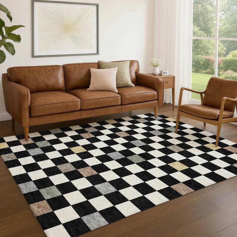 8' X 10' Black And Yellow Geometric Washable Indoor Outdoor Area Rug Homeroots Outdoor