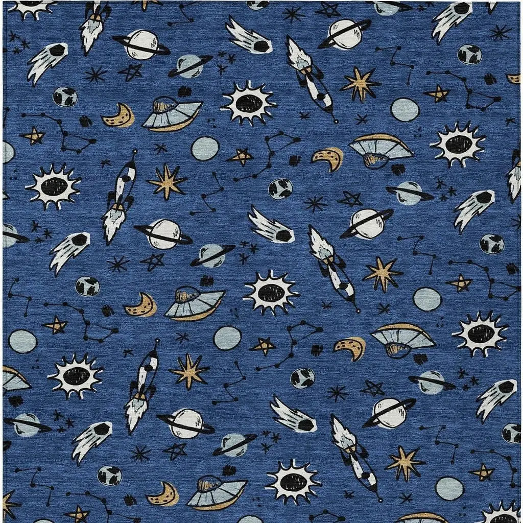 8' X 10' Blue And Black Animal Print Washable Indoor Outdoor Area Rug Homeroots Outdoor