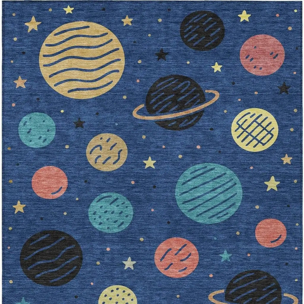 8' X 10' Blue And Black Floral Washable Indoor Outdoor Area Rug Homeroots Outdoor