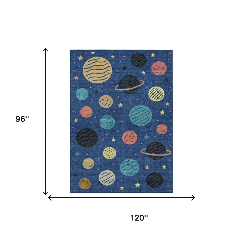 8' X 10' Blue And Black Floral Washable Indoor Outdoor Area Rug Homeroots Outdoor