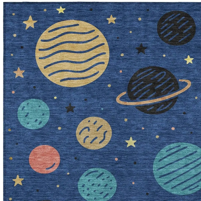 8' X 10' Blue And Black Floral Washable Indoor Outdoor Area Rug Homeroots Outdoor