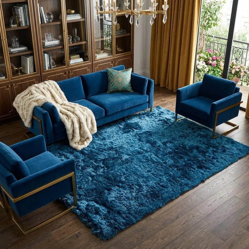8' X 10' Blue And Black Shag Hand Tufted Area Rug Homeroots Home Decor