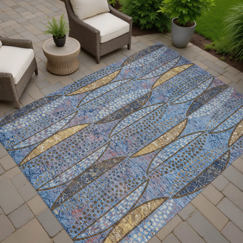 8' X 10' Blue And Brown Geometric Washable Indoor Outdoor Area Rug Homeroots Outdoor