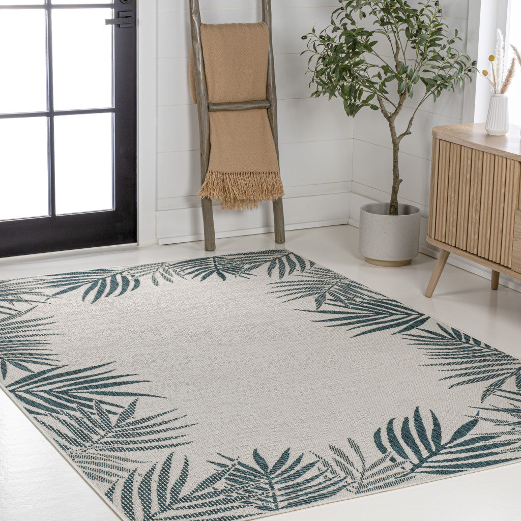 8' X 10' Blue And Cream Floral Indoor Outdoor Area Rug - GreatEagleInc