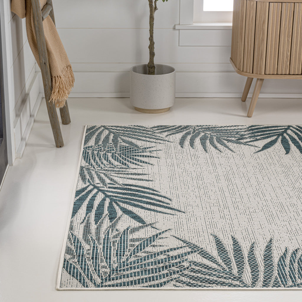 8' X 10' Blue And Cream Floral Indoor Outdoor Area Rug - GreatEagleInc