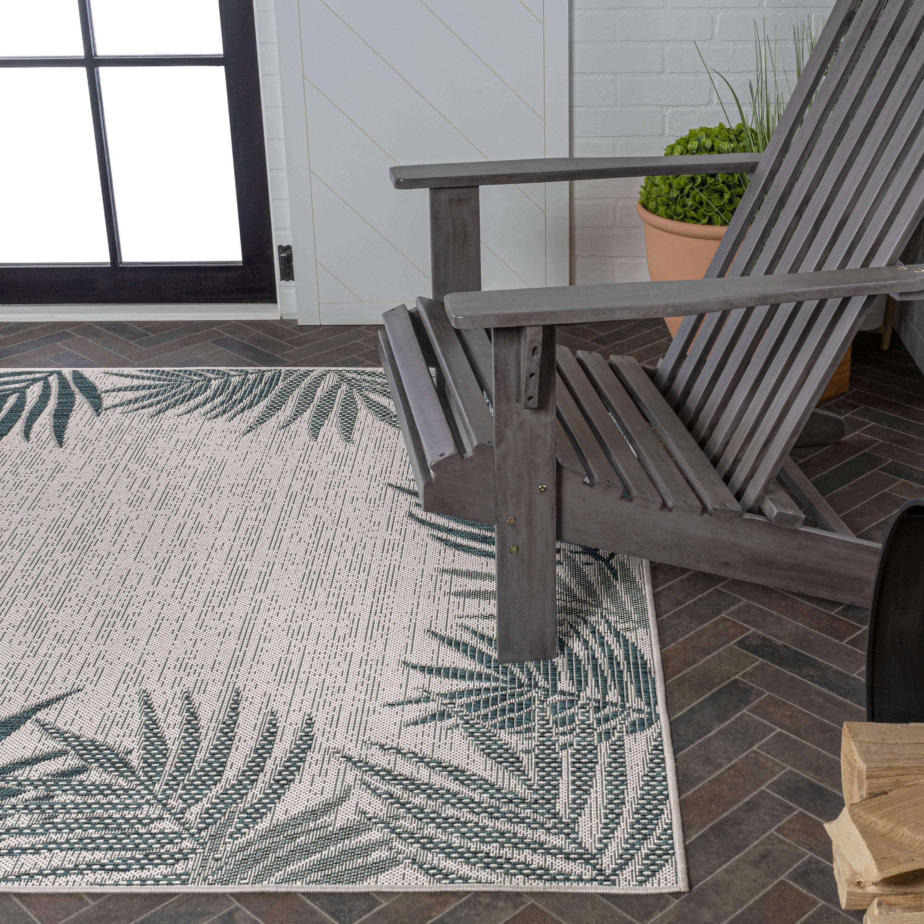 8' X 10' Blue And Cream Floral Indoor Outdoor Area Rug - GreatEagleInc