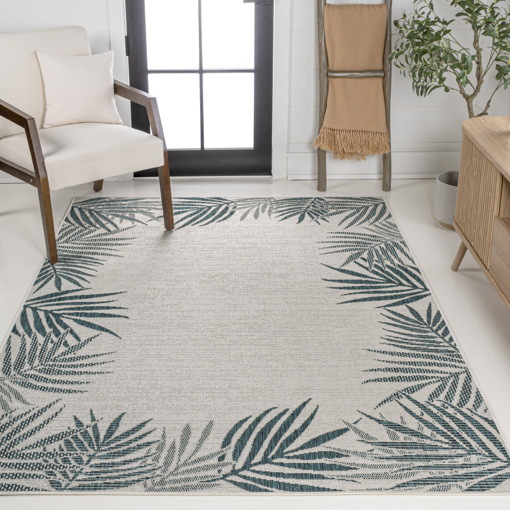 8' X 10' Blue And Cream Floral Indoor Outdoor Area Rug - GreatEagleInc