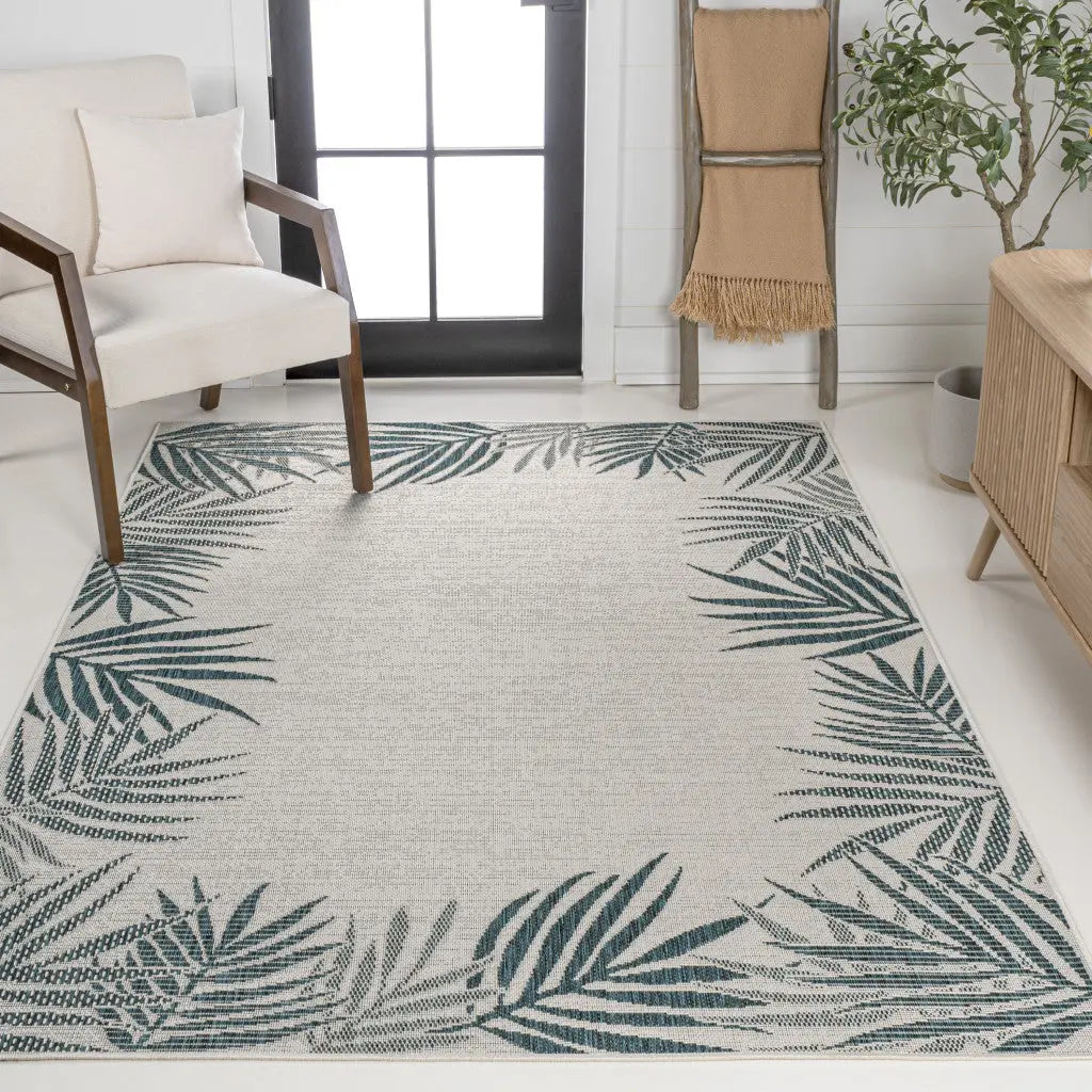 8' X 10' Blue And Cream Floral Indoor Outdoor Area Rug - GreatEagleInc