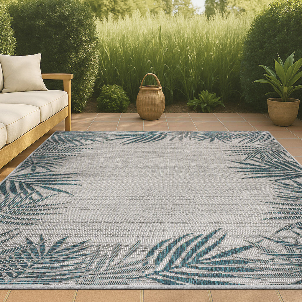 8' X 10' Blue And Cream Floral Indoor Outdoor Area Rug - GreatEagleInc