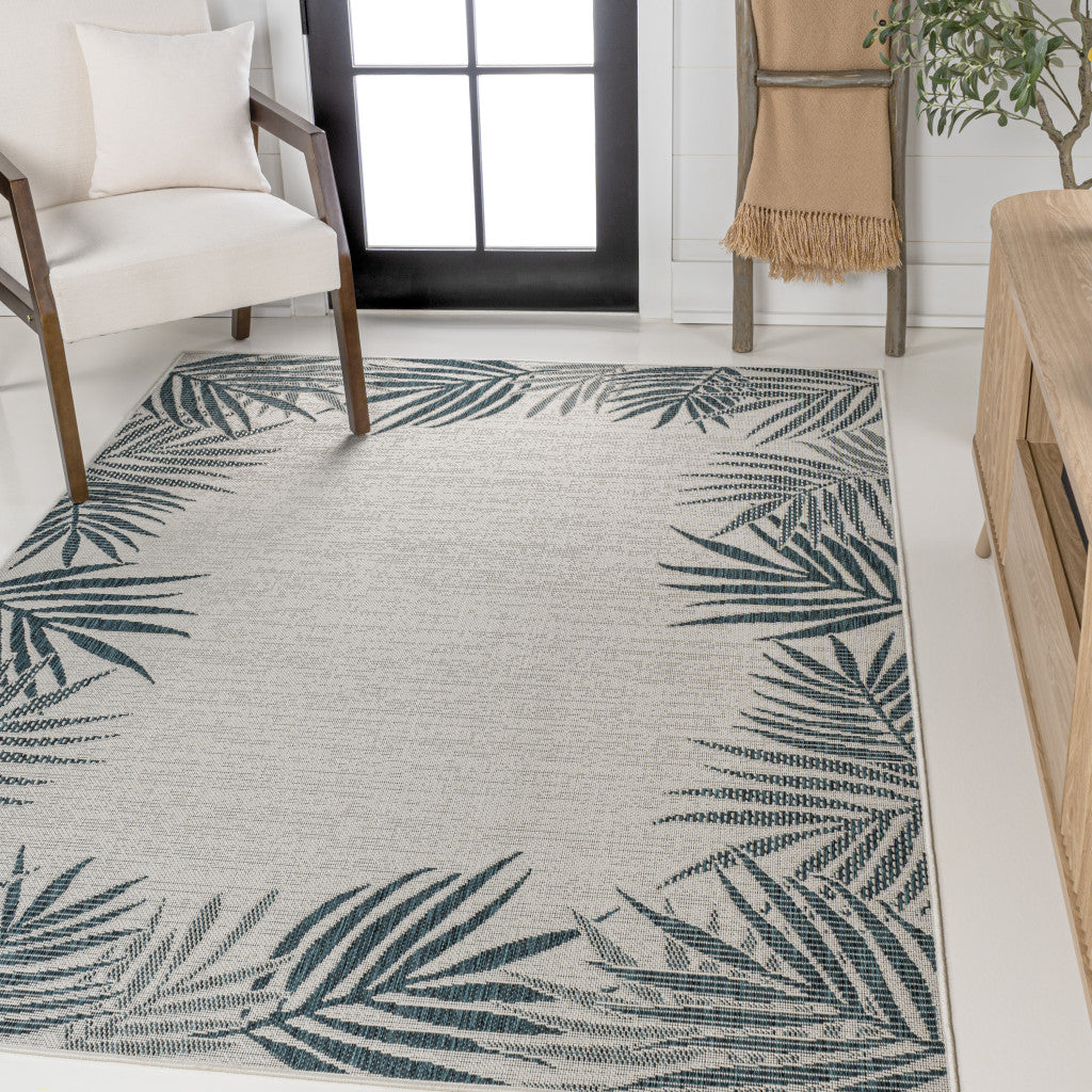 8' X 10' Blue And Cream Floral Indoor Outdoor Area Rug - GreatEagleInc