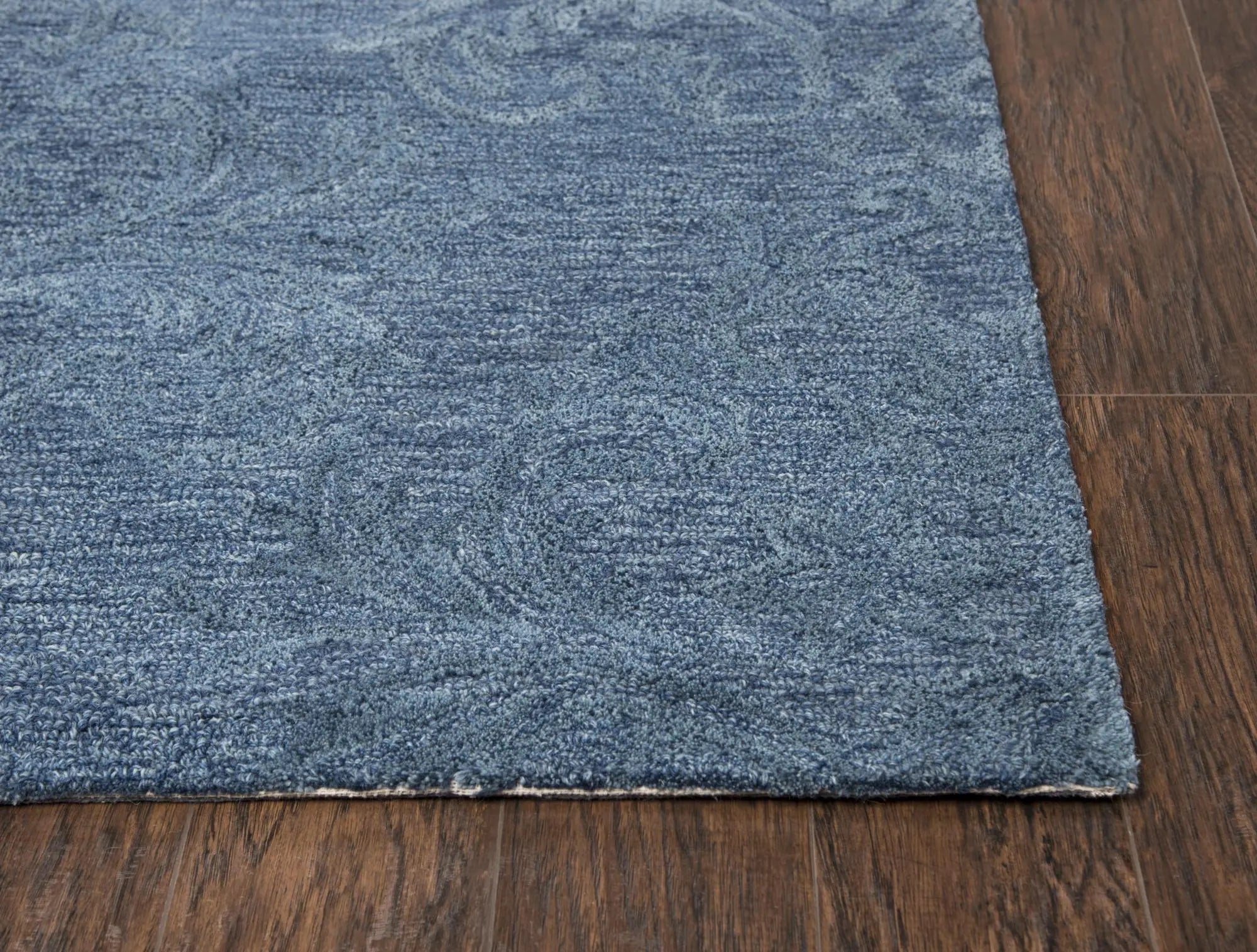 8' X 10' Blue And Dark Blue Wool Damask Hand Tufted Area Rug Homeroots Home Decor