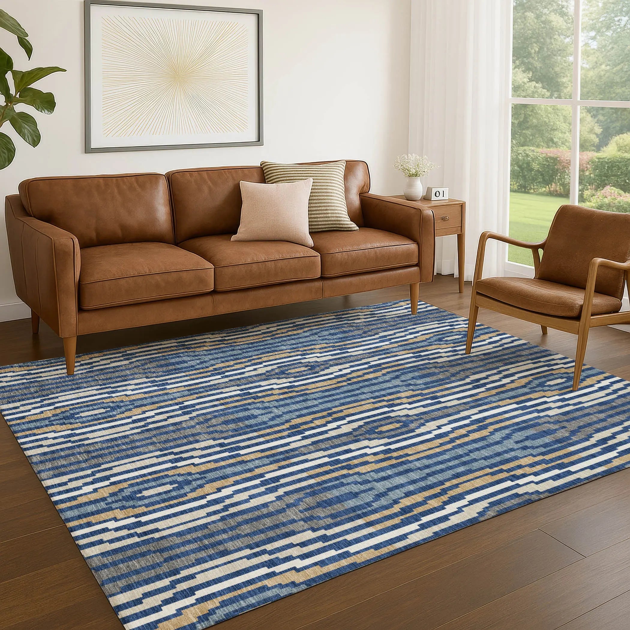 8' X 10' Blue And Denim Blue Abstract Washable Indoor Outdoor Area Rug Homeroots Outdoor