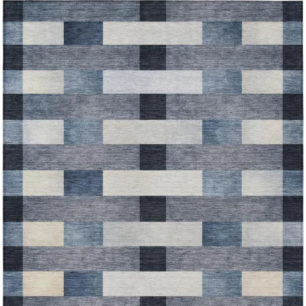 8' X 10' Blue And Graphite Striped Washable Indoor Outdoor Area Rug Homeroots Outdoor