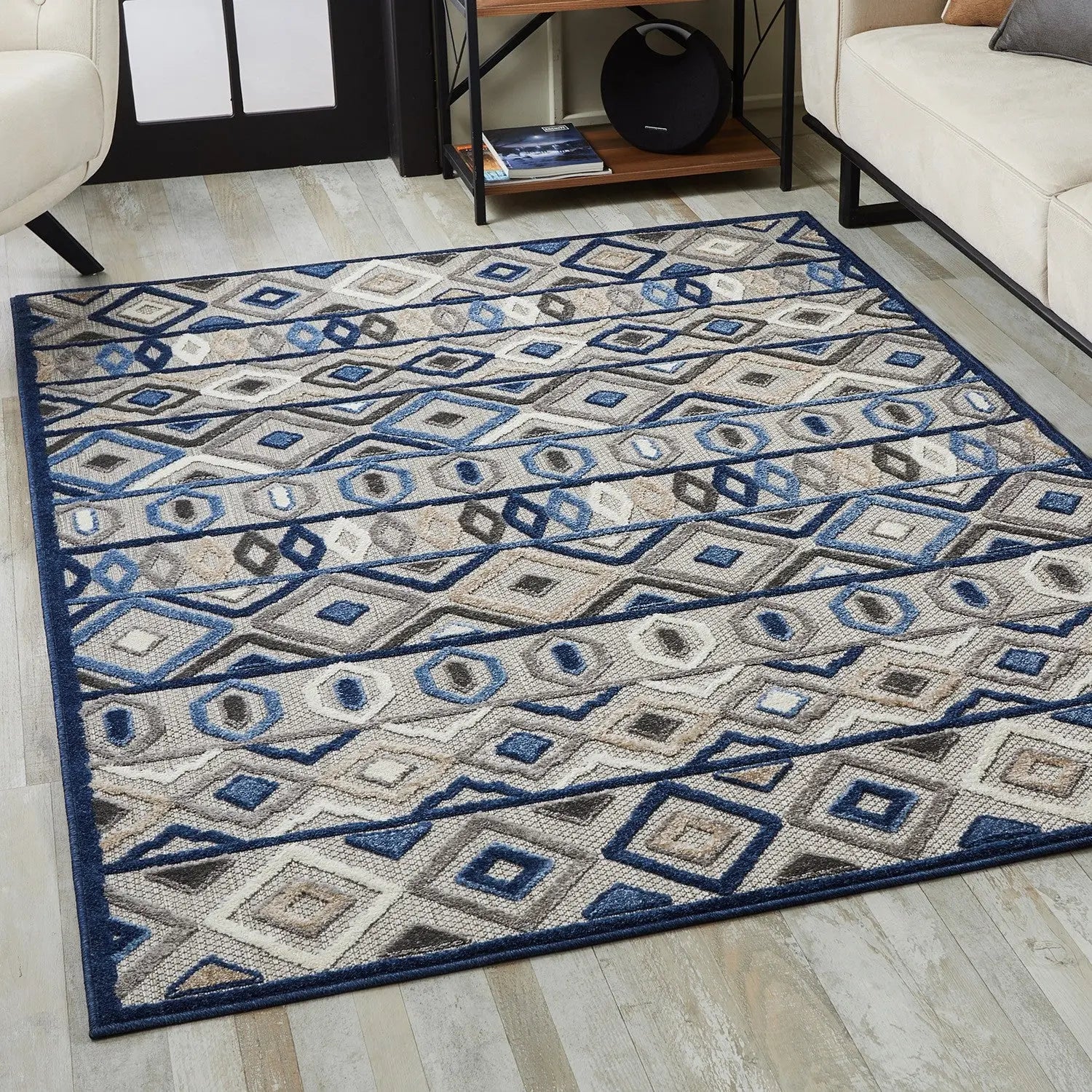 8' X 10' Blue And Gray Abstract Stain Resistant Indoor Outdoor Area Rug Homeroots Outdoor