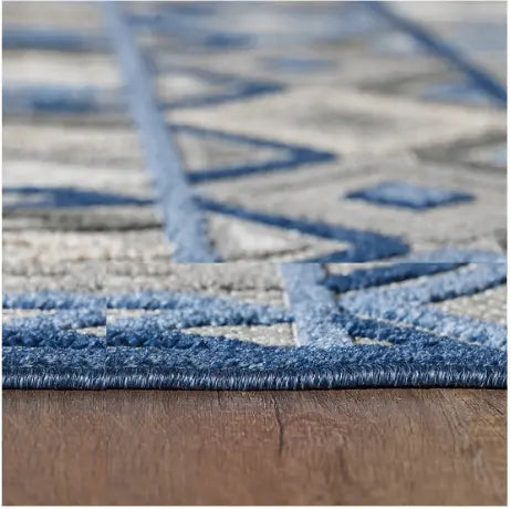 8' X 10' Blue And Gray Abstract Stain Resistant Indoor Outdoor Area Rug Homeroots Outdoor