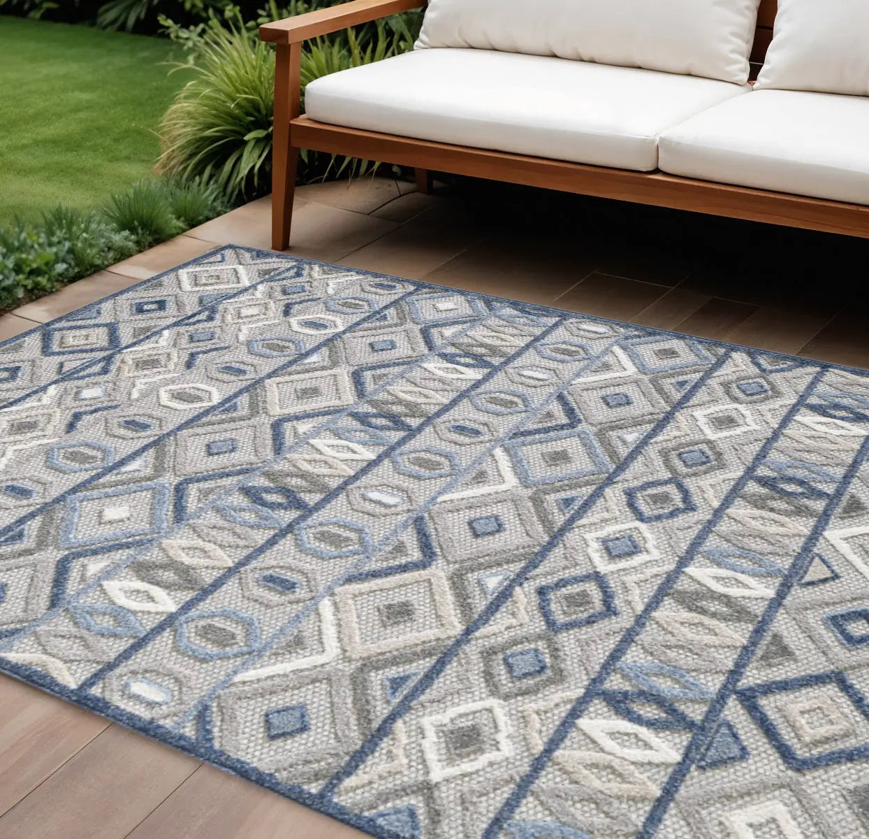 8' X 10' Blue And Gray Abstract Stain Resistant Indoor Outdoor Area Rug Homeroots Outdoor
