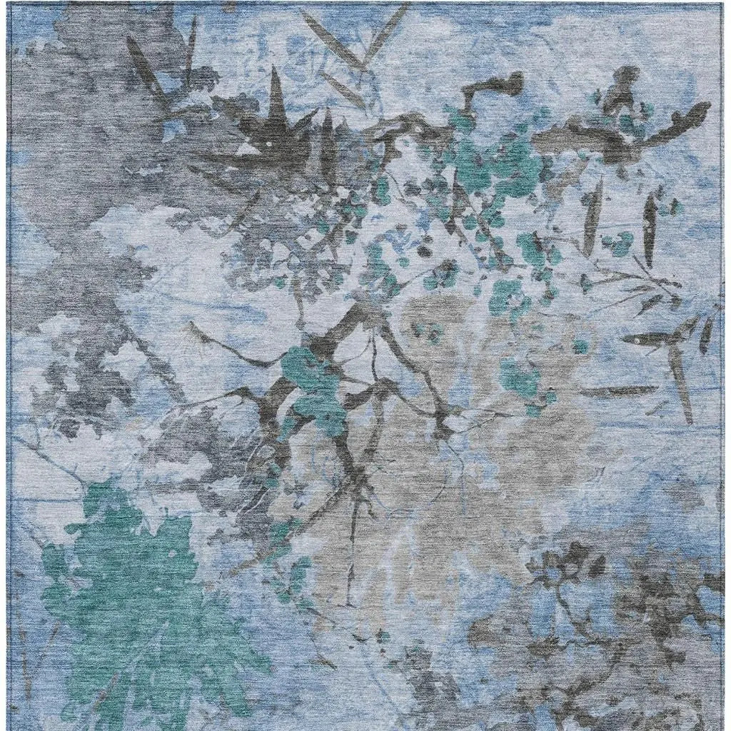 8' X 10' Blue And Gray Abstract Washable Indoor Outdoor Area Rug Homeroots Outdoor