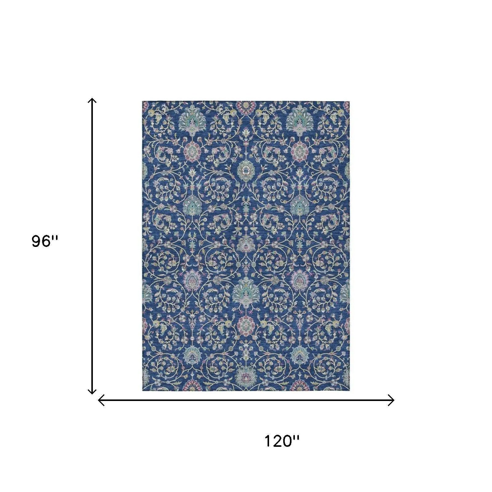 8' X 10' Blue And Gray Floral Washable Indoor Outdoor Area Rug Homeroots Outdoor