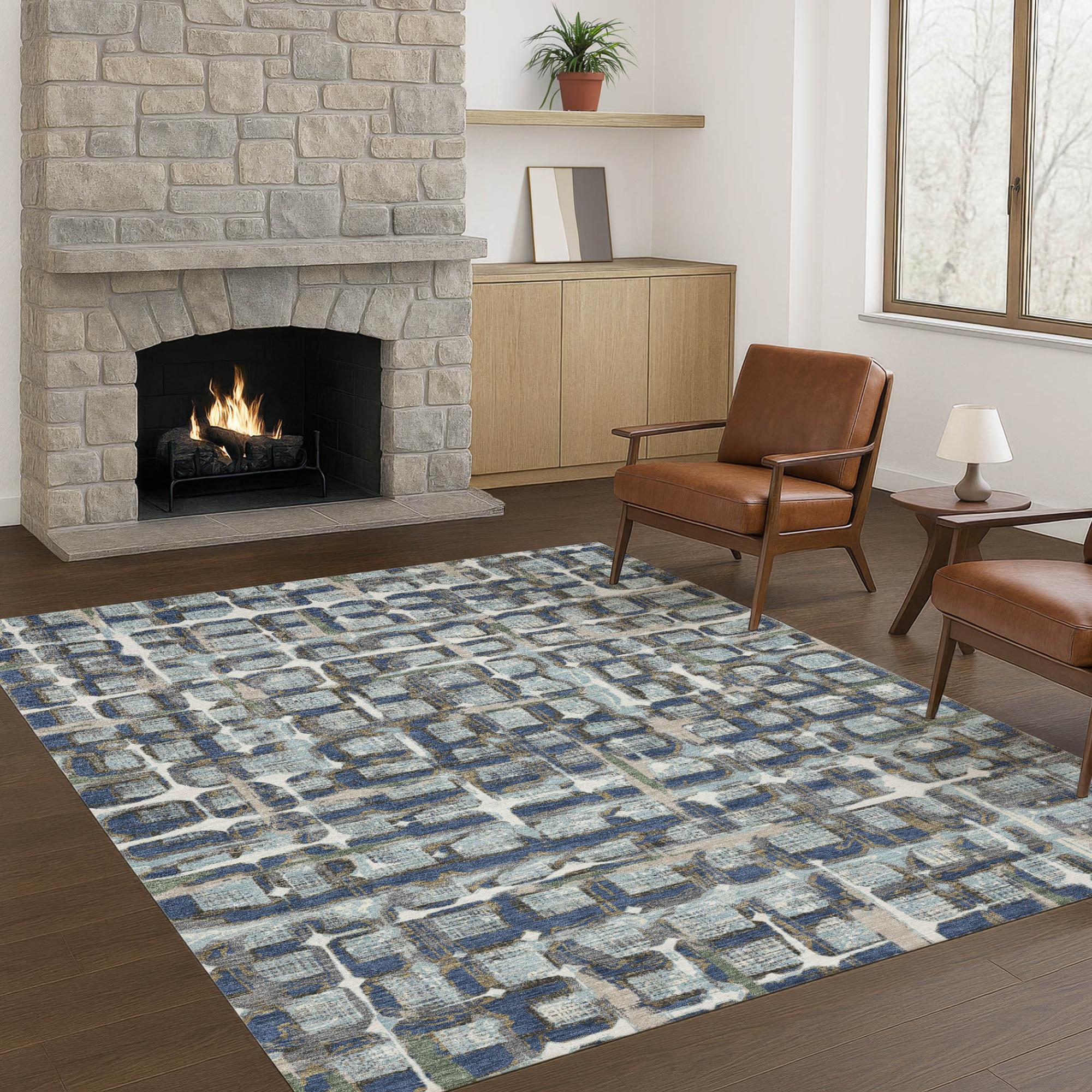 8' X 10' Blue And Gray Geometric Washable Indoor Outdoor Area Rug Homeroots Outdoor