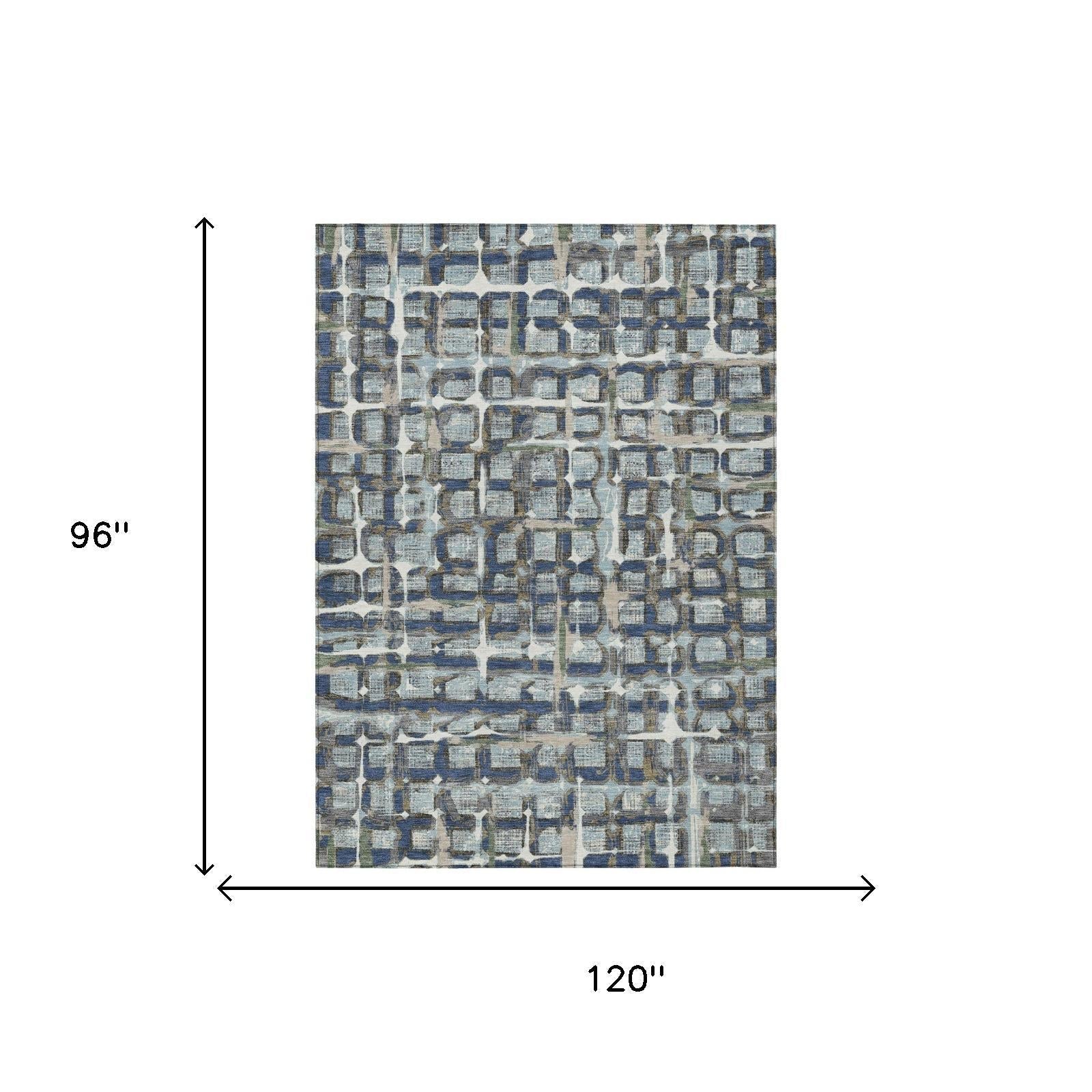 8' X 10' Blue And Gray Geometric Washable Indoor Outdoor Area Rug Homeroots Outdoor