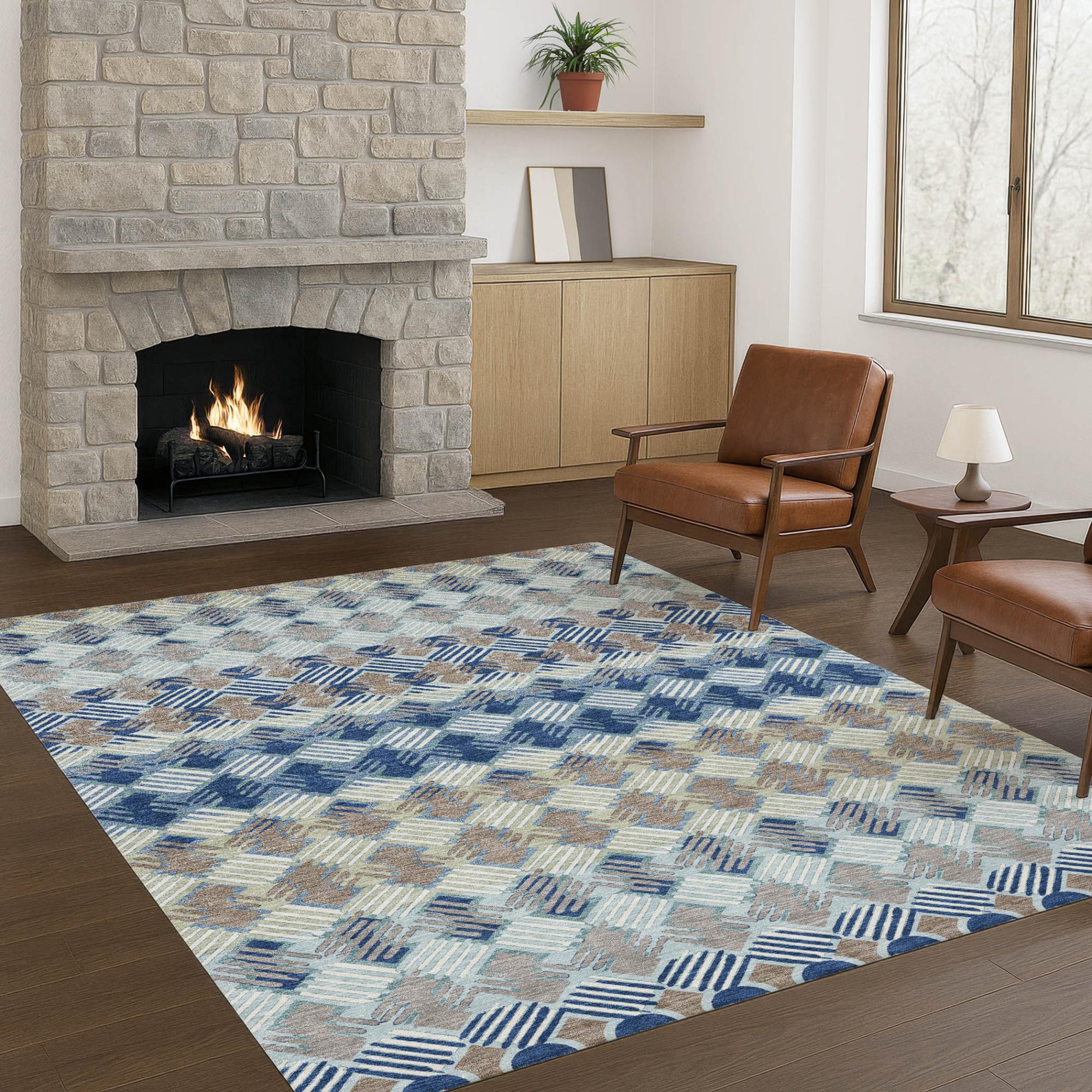 8' X 10' Blue And Gray Striped Washable Indoor Outdoor Area Rug Homeroots Outdoor