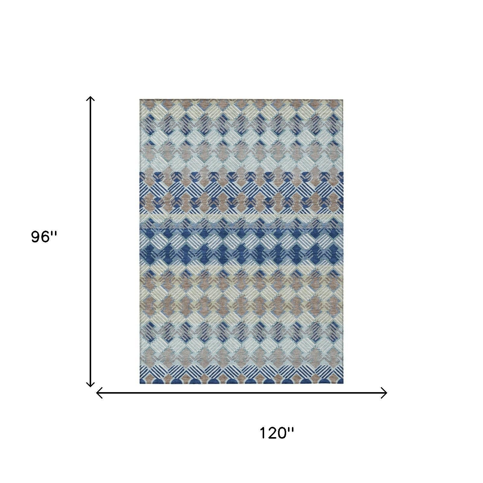 8' X 10' Blue And Gray Striped Washable Indoor Outdoor Area Rug Homeroots Outdoor