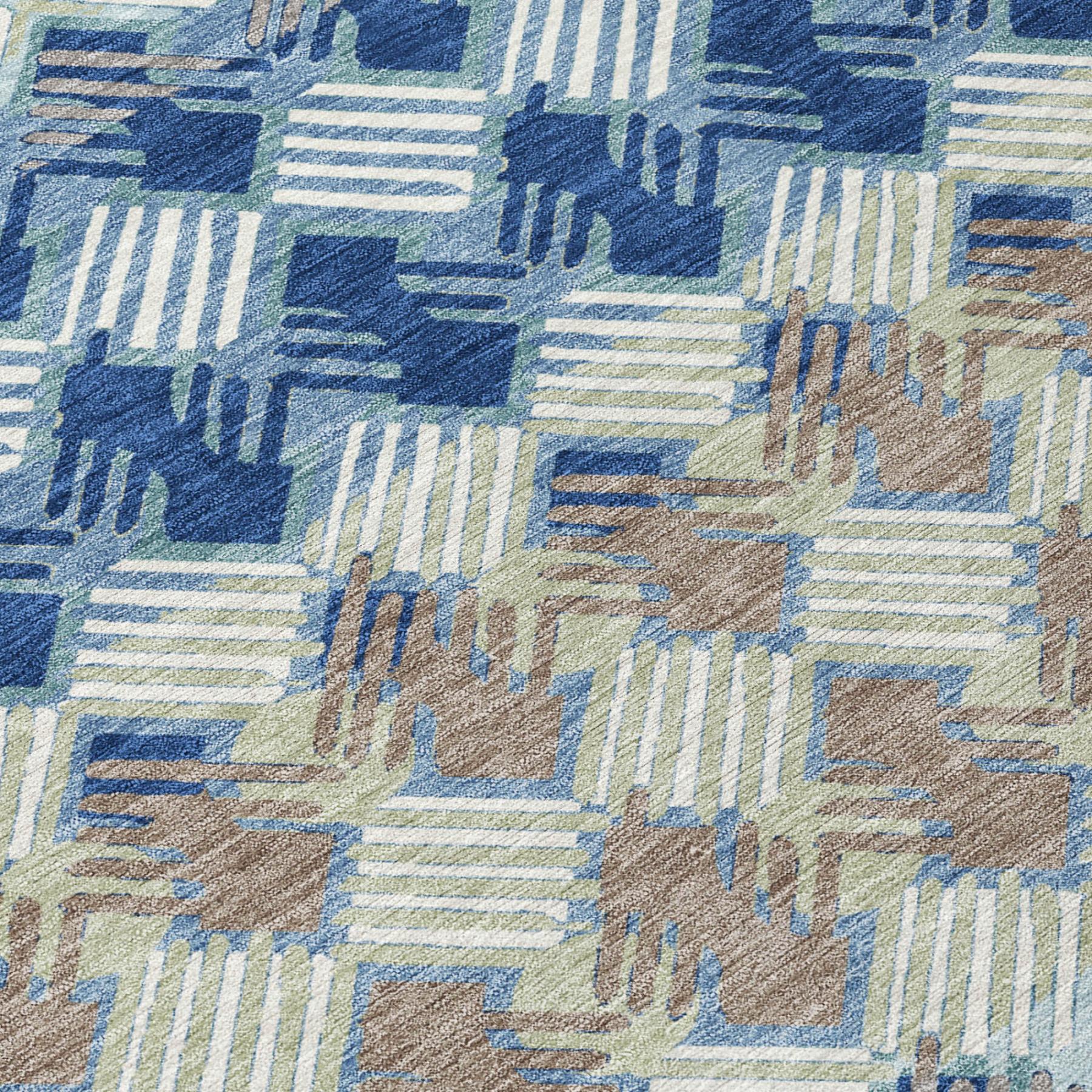 8' X 10' Blue And Gray Striped Washable Indoor Outdoor Area Rug Homeroots Outdoor