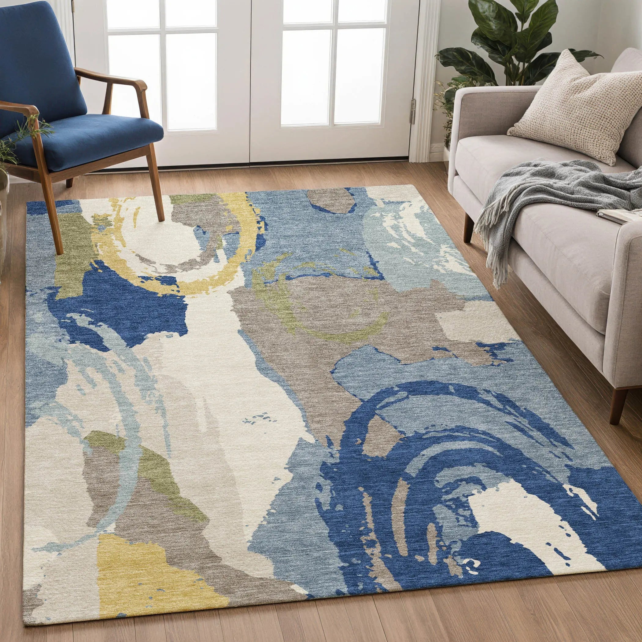 8' X 10' Blue And Green Abstract Washable Indoor Outdoor Area Rug Homeroots Outdoor