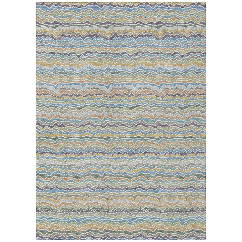 8' X 10' Blue And Green Striped Washable Indoor Outdoor Area Rug Homeroots Outdoor