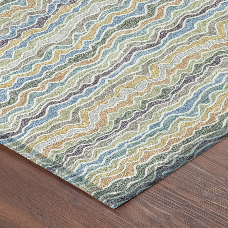 8' X 10' Blue And Green Striped Washable Indoor Outdoor Area Rug Homeroots Outdoor