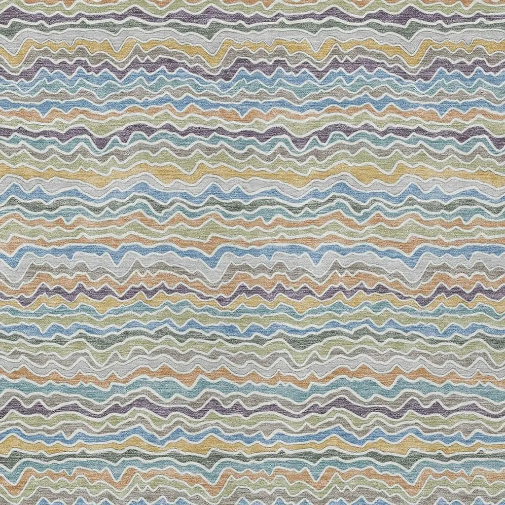 8' X 10' Blue And Green Striped Washable Indoor Outdoor Area Rug Homeroots Outdoor