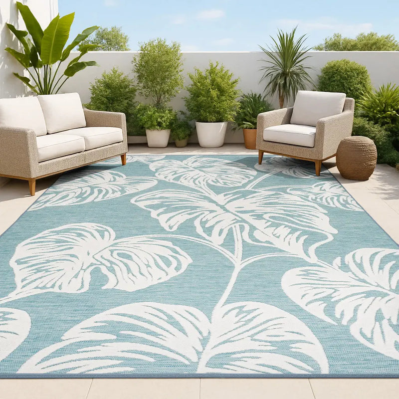 8' X 10' Blue And Ivory Floral Indoor Outdoor Area Rug - GreatEagleInc
