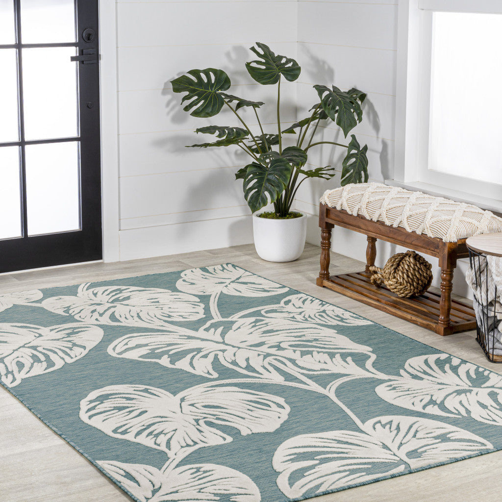 8' X 10' Blue And Ivory Floral Indoor Outdoor Area Rug - GreatEagleInc