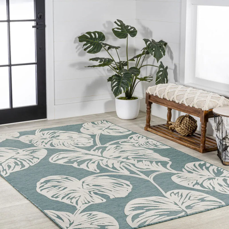 8' X 10' Blue And Ivory Floral Indoor Outdoor Area Rug - GreatEagleInc