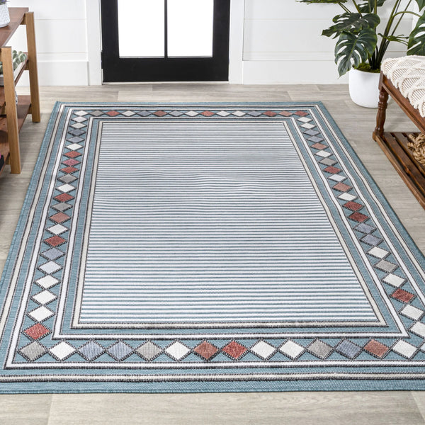 8' X 10' Blue And Ivory Geometric Indoor Outdoor Area Rug Homeroots Outdoor