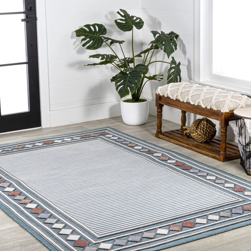 8' X 10' Blue And Ivory Geometric Indoor Outdoor Area Rug Homeroots Outdoor