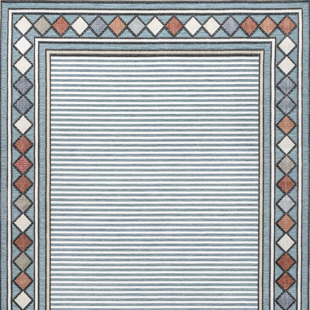 8' X 10' Blue And Ivory Geometric Indoor Outdoor Area Rug Homeroots Outdoor