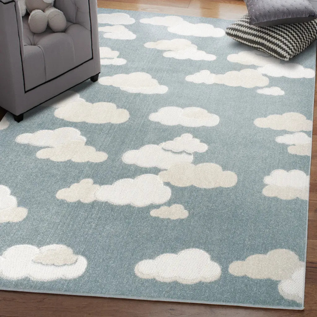 8' X 10' Blue And Ivory Polka Dot Indoor Outdoor Area Rug Homeroots Outdoor