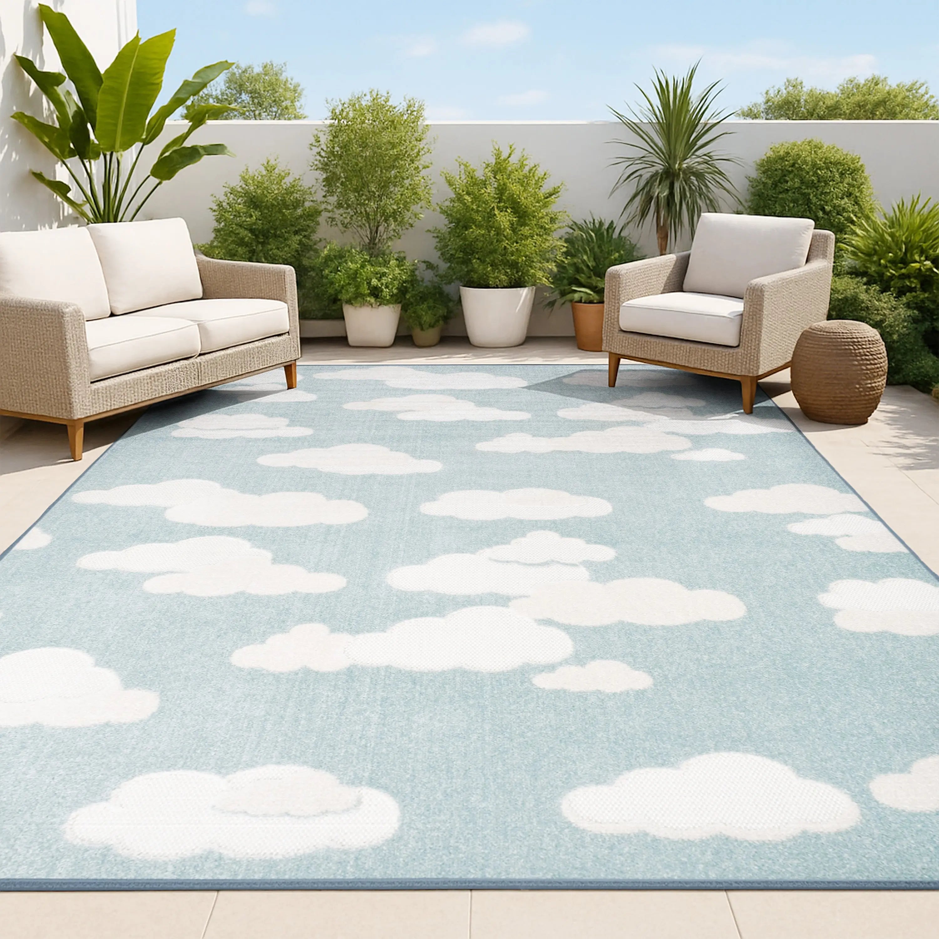 8' X 10' Blue And Ivory Polka Dot Indoor Outdoor Area Rug Homeroots Outdoor