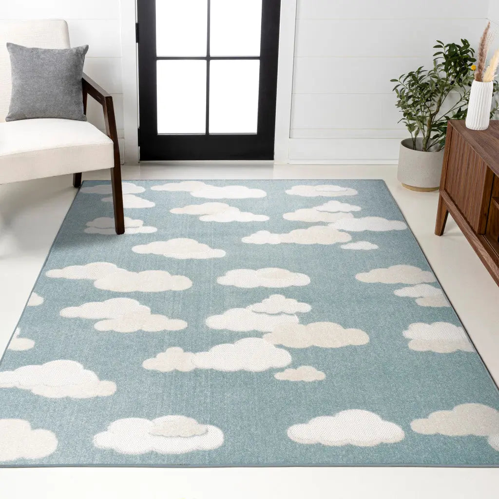 8' X 10' Blue And Ivory Polka Dot Indoor Outdoor Area Rug Homeroots Outdoor