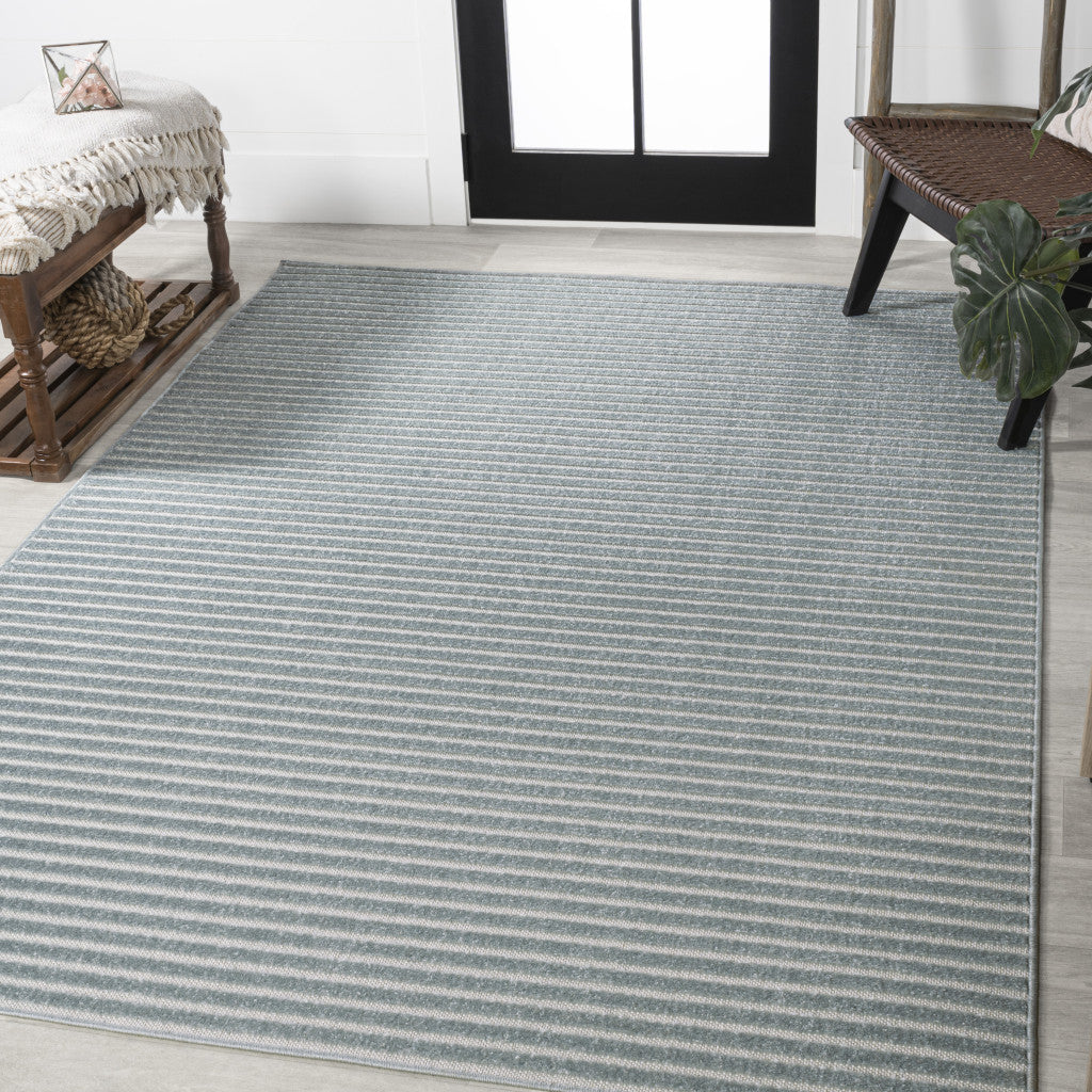 8' X 10' Blue And Ivory Striped Indoor Outdoor Area Rug - GreatEagleInc