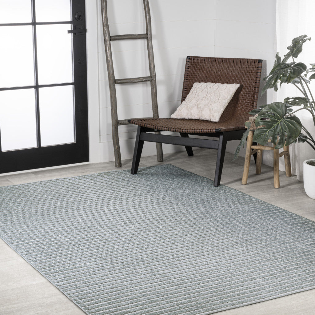 8' X 10' Blue And Ivory Striped Indoor Outdoor Area Rug - GreatEagleInc