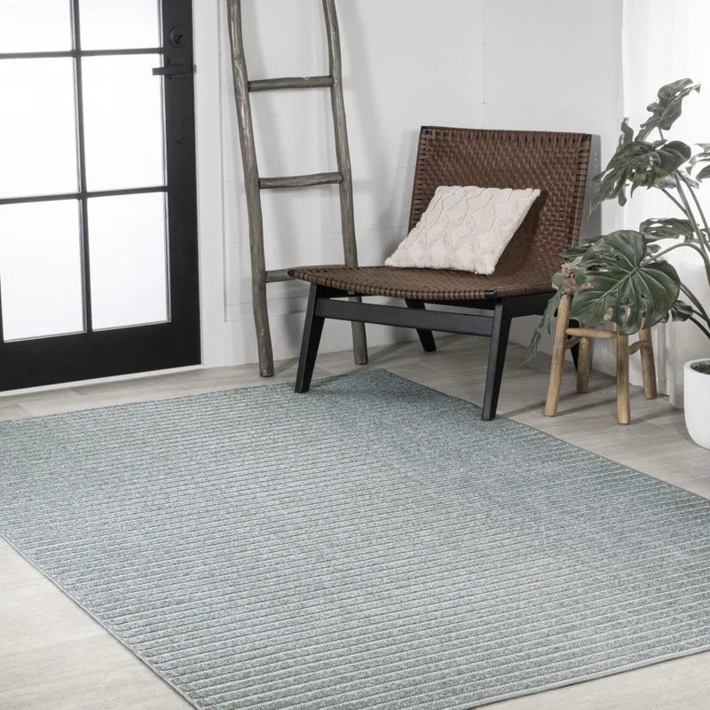 8' X 10' Blue And Ivory Striped Indoor Outdoor Area Rug - GreatEagleInc