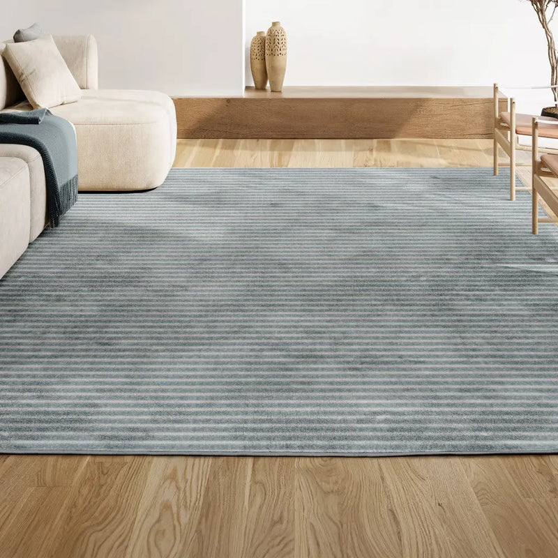 8' X 10' Blue And Ivory Striped Indoor Outdoor Area Rug - GreatEagleInc