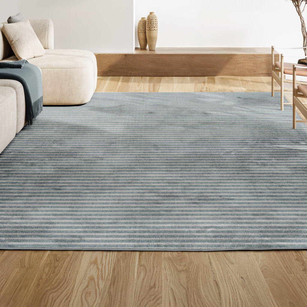 8' X 10' Blue And Ivory Striped Indoor Outdoor Area Rug - GreatEagleInc