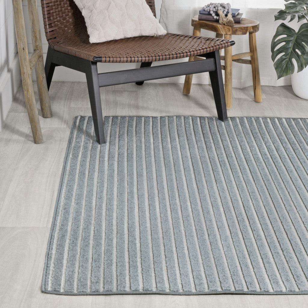 8' X 10' Blue And Ivory Striped Indoor Outdoor Area Rug - GreatEagleInc